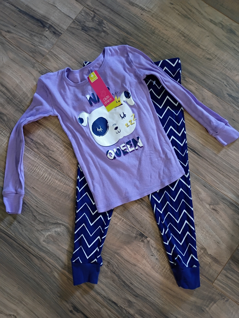 okie dokie Purple Top with Navy Chevron Pants Pajama Set